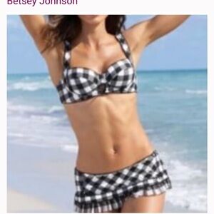 Betsey Johnson Vintage Monochrome Checkered Swimsuit 3 Piece Set Patty Cake Y2K
